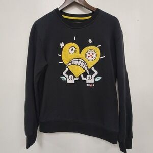 Bkys Mens Crew Neck Yellow Heart Graphic Sweatshirt Size M Black Streetwear